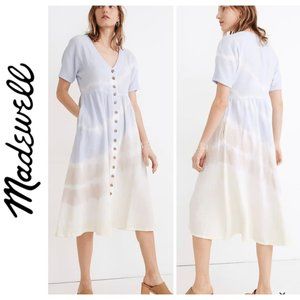 NWT Madewell Tie-Dye Lightspun Button-Front Midi Dress 100% Cotton Rainbow L